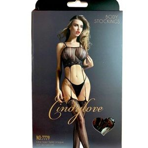 NWT Cindy Love Black Body Stocking One Size Lingerie